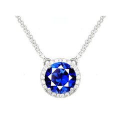 Collana con pendente in zaffiro di Ceylon rotondo con diamante Halo 2,50 carati