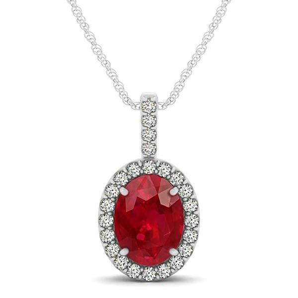 Collana con pendente ovale con rubini e diamanti, oro bianco 9,10 ct 14K - harrychadent.it