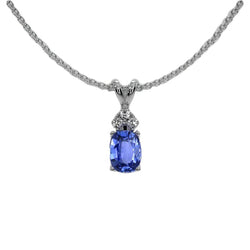 Collana con pendente ovale con zaffiro blu e diamanti rotondi 1,50 carati