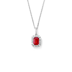 Collana con pendente rosso rubino con diamanti 4 carati in oro bianco 14 carati