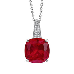Collana con pendente rosso rubino con diamanti bianchi 8,30 ct oro bianco 14K