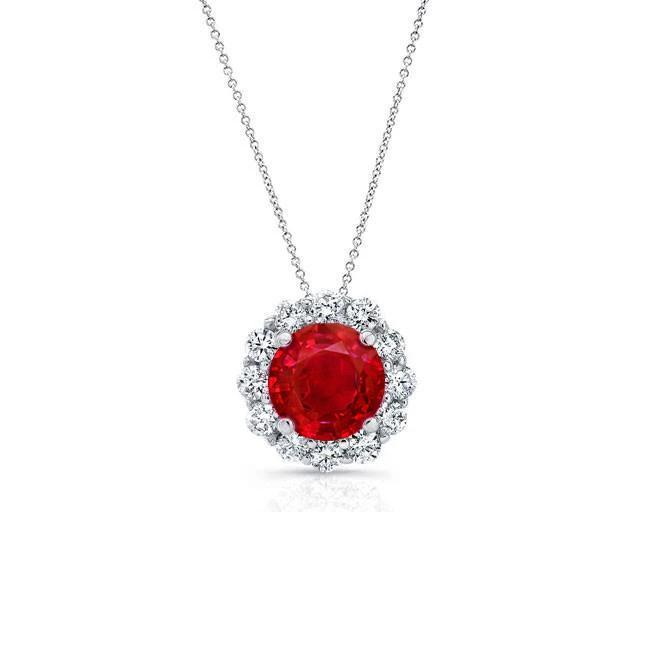 Collana con pendente rosso rubino e diamanti 4.75 carati oro bianco 14K - harrychadent.it