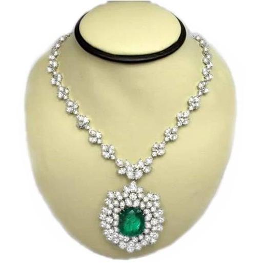 Collana con smeraldo verde e diamanti da 79,16 ct, 16" in oro bianco 14K - harrychadent.it