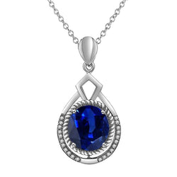 Collana con zaffiro di Ceylon rotondo con ciondolo fantasia di diamanti 3,25 carati