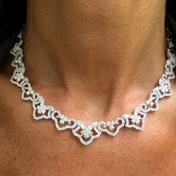 Collana da donna in oro bianco 14 carati con diamanti taglio rotondo piccolo da 30 ct