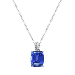 Collana da donna ovale con zaffiro blu e diamanti 1,75 carati