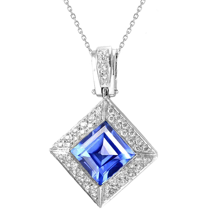 Collana di diamanti con ciondolo zaffiro azzurro Halo Princess 4,75 carati - harrychadent.it