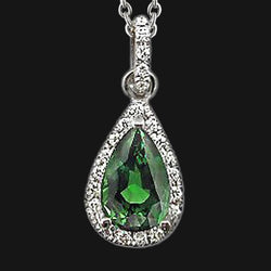 Collana di pera con ciondolo in pietra preziosa verde smeraldo e diamante verde 2.51 ct. WG 14K