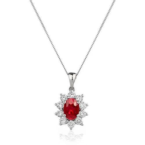 Collana in oro bianco 14K 3 carati rosso rubino ovale e diamanti rotondi - harrychadent.it