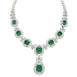 Collana in oro bianco 14K con smeraldo verde 72 ct e diamanti