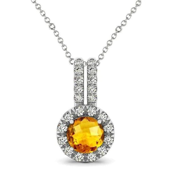 Collana in oro bianco con pendente in citrino a taglio rotondo da 12.00 ct con diamanti - harrychadent.it