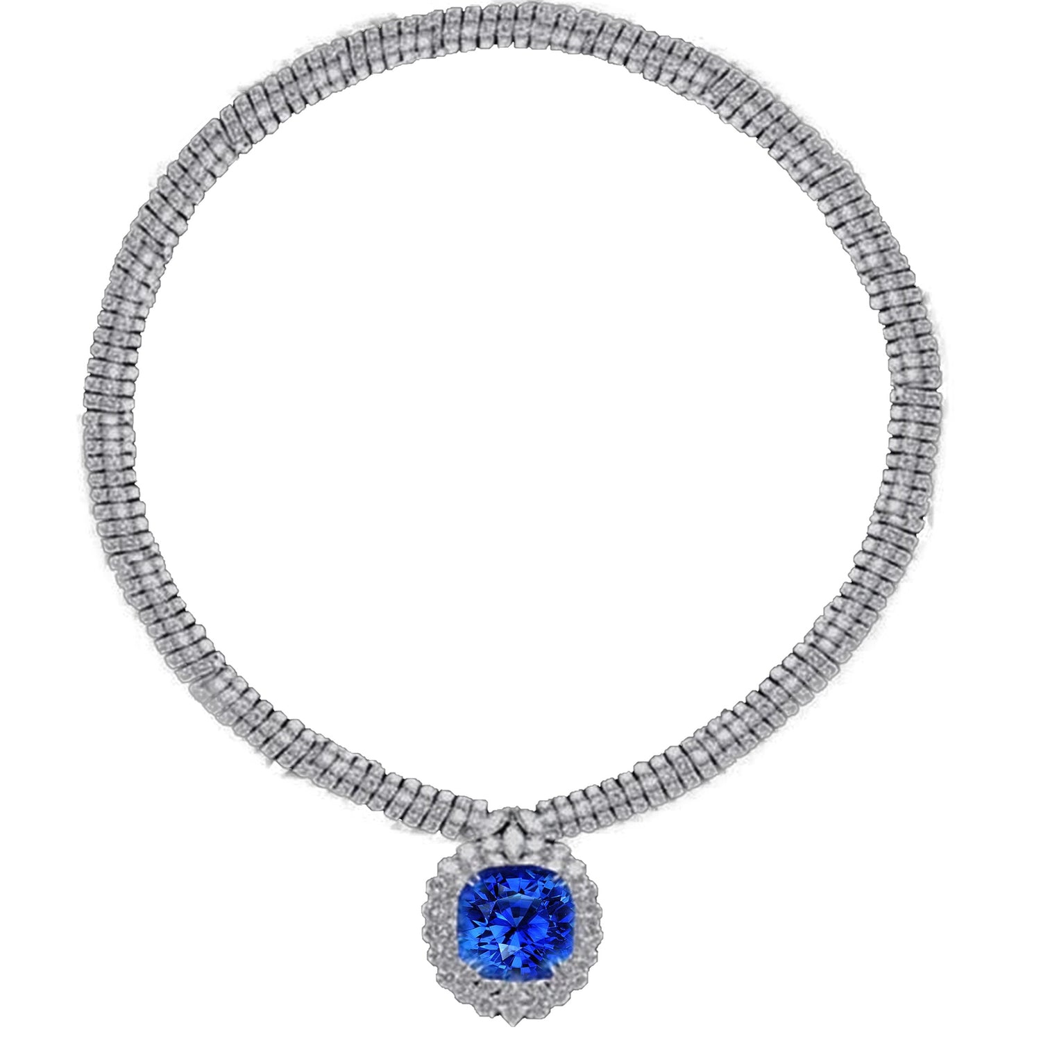 Collana in platino con diamanti bianchi e zaffiro blu da 45 carati - harrychadent.it