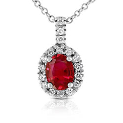 Collana ovale con ciondolo in rubini e diamanti, oro bianco 4,75 carati 14K