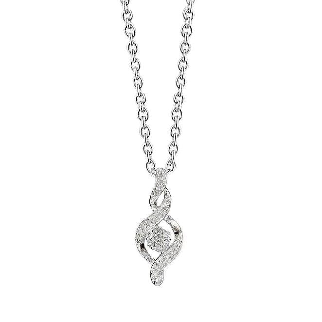 Collana pendente G-clef con diamante bianco rotondo 1 carato Oro bianco 14K - harrychadent.it