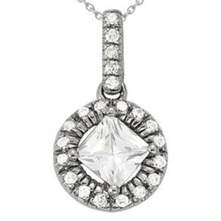 Collana pendente con Princess 1.90 carati e diamanti tondi in oro bianco 14K