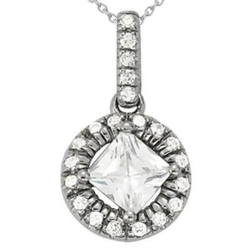Collana con ciondolo a forma di principessa con diamanti rotondi. oro bianco 1.90 carati 14K - harrychadent.it