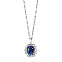 Collana pendente con Zaffiro 3,50 carati e diamante in oro bianco 14 carati