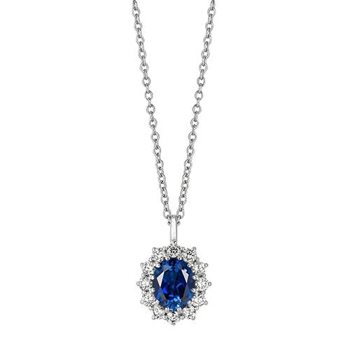 Zaffiro e diamante collana pendente 3.52 carati oro bianco 14 carati - harrychadent.it