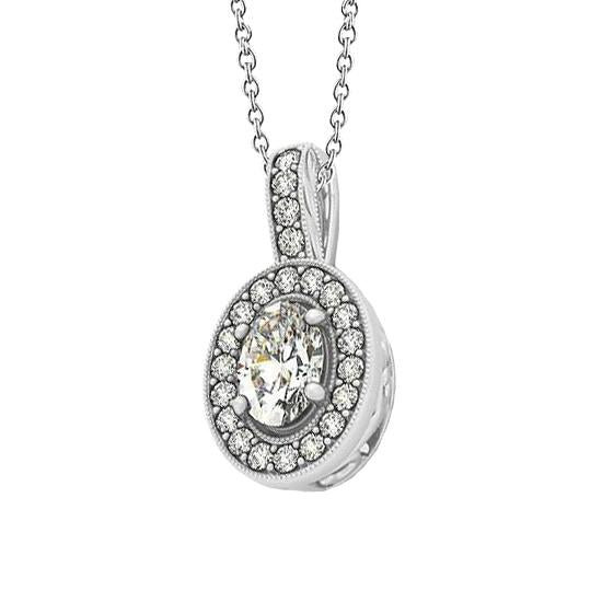 Collana ovale e rotonda con ciondolo diamante 1.50 carati senza catena WG 14K - harrychadent.it