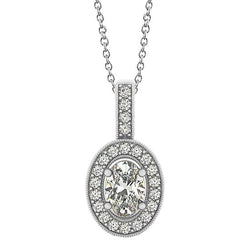 Collana pendente con diamante ovale 1.50 carati e tondo senza catena WG in oro bianco 14 carati