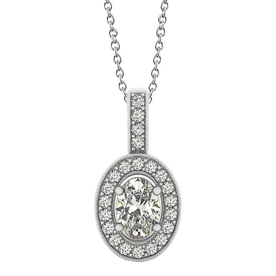 Collana ovale e rotonda con ciondolo diamante 1.50 carati senza catena WG 14K - harrychadent.it