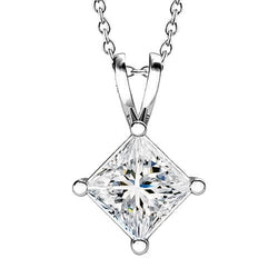 Collana pendente con diamanti naturali taglio princess da 2 carati in oro bianco 14 carati