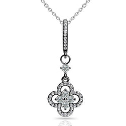 Collana pendente con diamanti tondi 0.90 Carati preziosi petali in Oro Bianco 14K