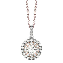 Collana pendente con diamanti tondi da 1,25 carati Bicolore in Oro Bianco 14 Carati