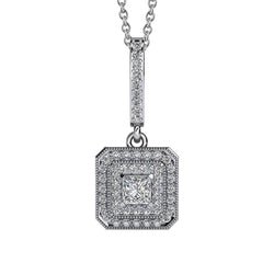 Collana pendente con diamanti tondi da 2,48 carati e taglio princess in oro bianco 14 carati