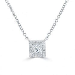 Collana pendente con principessa da 2,60 carati e diamanti tondi in oro bianco 14 carati