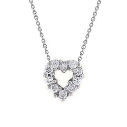Collana pendente cuore con diamanti tondi da 1,50 carati in oro bianco 14K