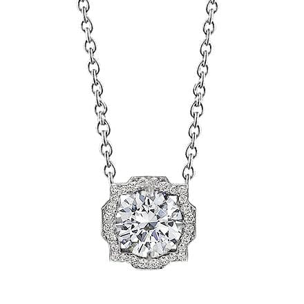 Collana da donna con diamanti rotondi ciondolo in oro bianco 1 carato 14K - harrychadent.it