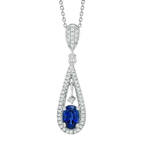 Collana pendente in oro bianco 14K con zaffiro di Ceylon da 3 kt con diamanti - harrychadent.it
