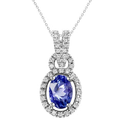 Collana pendente in oro con zaffiro dello Sri Lanka e diamanti da 7 ct