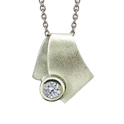 Collana pendente solitario con diamante tondo 2 carati in oro bianco 14K