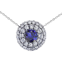 Collana rotonda con zaffiro blu con ciondolo a doppia corona di diamanti 4,25 carati