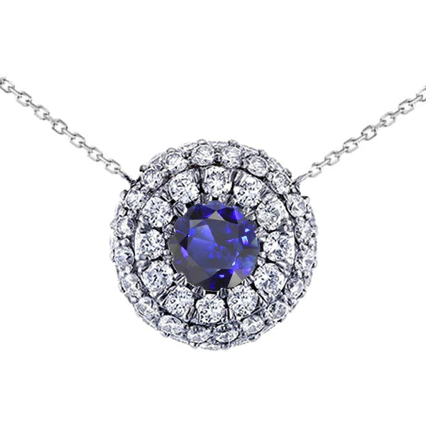 Collana rotonda con zaffiro blu con ciondolo a doppia corona di diamanti 4,25 carati - harrychadent.it