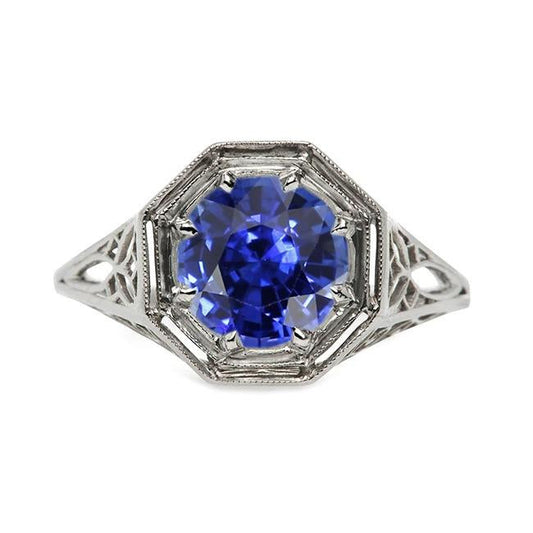 Come i gioielli edoardiani Anello stile vintage Solitario Pietra preziosa Zaffiro blu