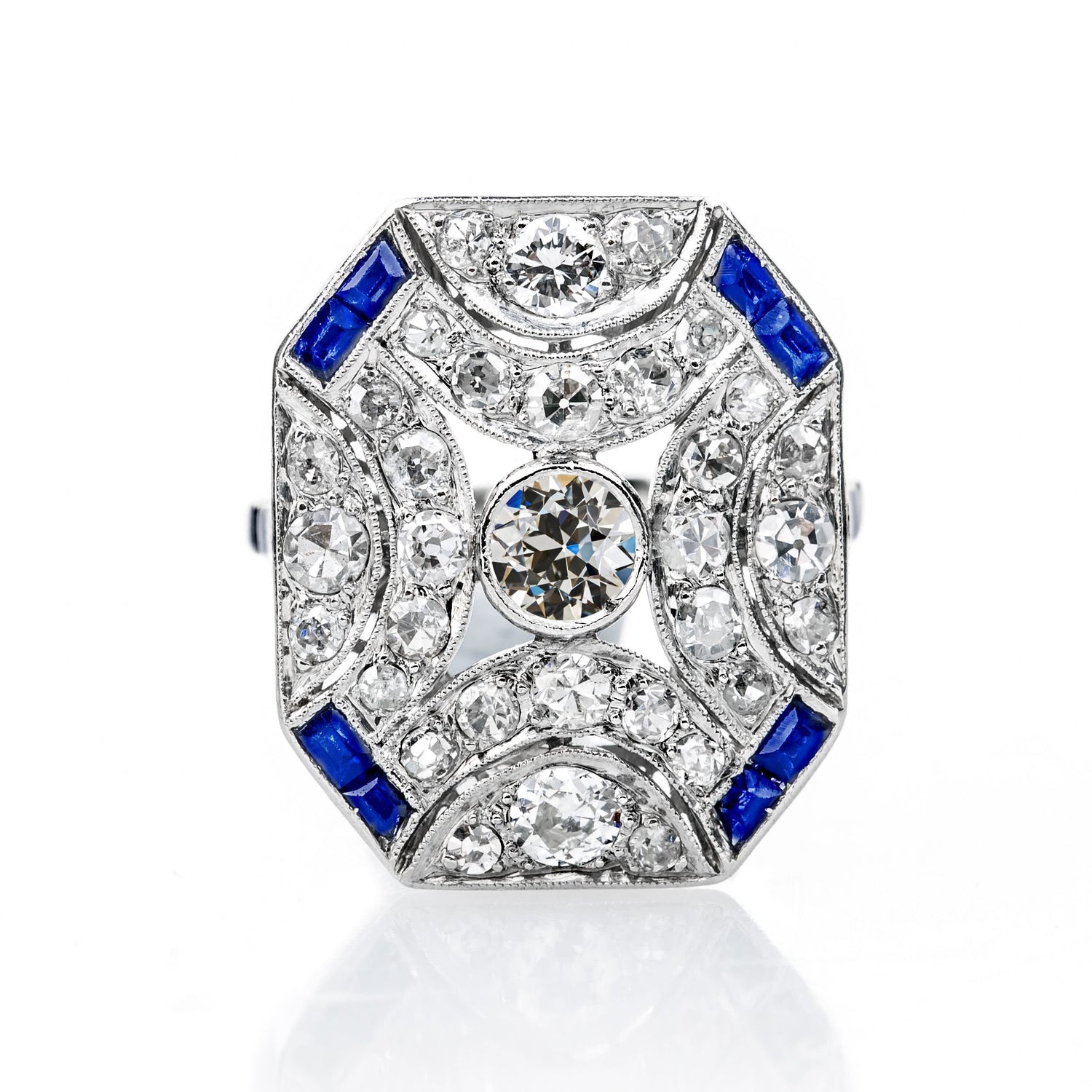 Come i gioielli edoardiani Halo Gemstone Ring Old Miner Diamond Blue Sapphire
