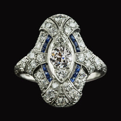 Come l'anello Milgrain edoardiano, gioielli con zaffiro baguette con diamanti a taglio antico
