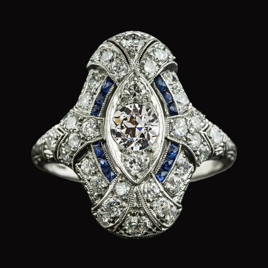 Come l'anello Milgrain edoardiano, gioielli con zaffiro baguette con diamanti a taglio antico