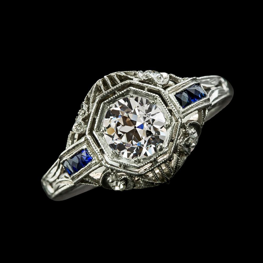 Come l'anello edoardiano Old Miner Princess Diamond Blue Sapphire 2,25 ct