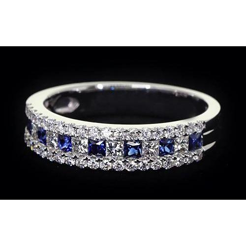 Comfort Fit Eternity Band Pietre di zaffiro blu accentate da 3 ct Oro bianco 14K