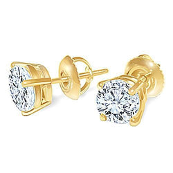 Coppia di orecchini a bottone con diamanti rotondi 1.80 carati in oro giallo 14 carati