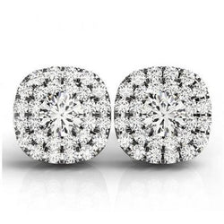 Coppia di orecchini a bottone rotondi con doppio anello di diamanti in oro bianco da 2.56 carati 14K