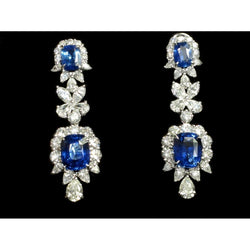 Coppia di orecchini pendenti con zaffiri di Ceylon da 30 carati e diamanti
