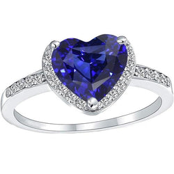 Cuore Halo Blue Sapphire Ring Prong Set Diamanti 4 Carati Oro Bianco