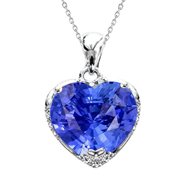 Cuore Zaffiro azzurro e gioielli con ciondolo di diamanti 5 carati oro 14K - harrychadent.it