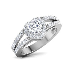 Cuore e anello rotondo Halo con diamante gambo diviso 1.71 carati in oro bianco 14 kt