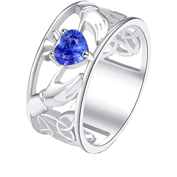 Cuore in stile vintage in zaffiro blu da 1 carati con anello solitario di fidanzamento in oro bianco 14 carati - harrychadent.it